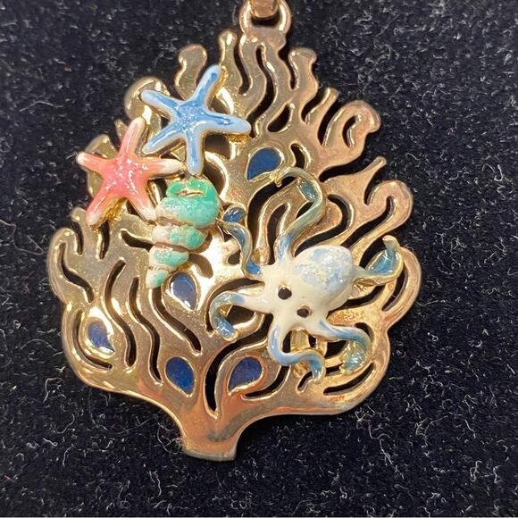 Italian Sea Life Sterling Enamel Pendant Starfish Octopus Shell Omega Necklace - Picture 4 of 12